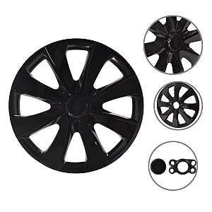 Kit 4 Calotas Esportivas Prime Aro 14 Preta Fixação Universal Para Rodas 4 E 5 Furos