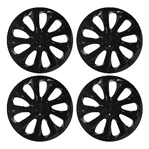 Kit 4 Calotas Esportivas Velox Aro 14 Preta Para Rodas Com Sistema De Furação 4 E 5