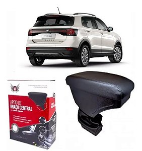 Apoio Descanso De Braço Volkswagen Tcross T-Cross 2019/2025 Couro Preto Cinza Grafite Porta Objetos Suporte Automotivo