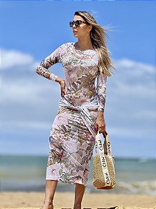 Vestido tule longo  pássaros