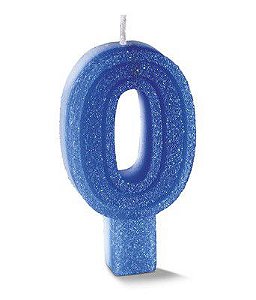 Vela de Aniversário Siba Número 0 Plus Cor Azul com Glitter Unidade