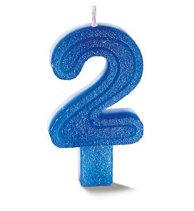 Vela de Aniversário Siba Número 2 Plus Cor Azul com Glitter Unidade