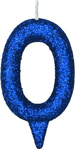 Vela de Aniversário Siba Número 0 Shine Cor Azul com Glitter Unidade