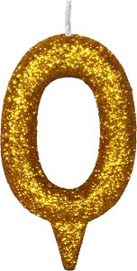 Vela de Aniversário Siba Número 0 Shine Cor Dourada com Glitter Unidade
