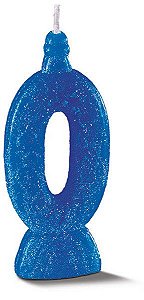 Vela de Aniversário Siba Número 0 Pop Cor Azul com Glitter Unidade