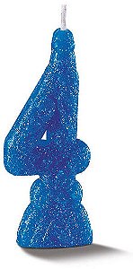 Vela de Aniversário Siba Número 4 Pop Cor Azul com Glitter Unidade