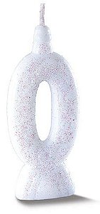 Vela de Aniversário Siba Número 0 Pop Cor Branco com Glitter Unidade