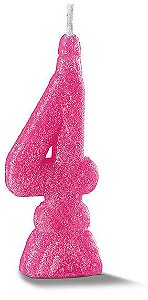 Vela de Aniversário Siba Número 4 Pop Cor Rosa com Glitter Unidade