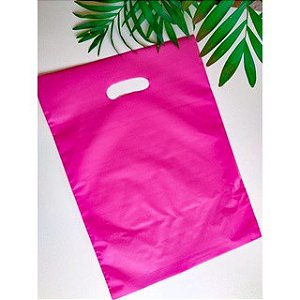 Sacola Plástica Alça Boca de Palhaço Cor Rosa Pink 25cm x 35cm Pacote Com 10