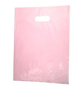 Sacola Plástica Alça Boca de Palhaço Cor Rosa Bebê 20cm x 30cm Pacote Com 10