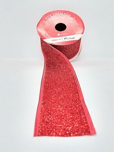 Fita Aramada Decorativa Cor Sortida (prata ou vermelha) Com Glitter 5cm Largura x 3 Metros Comprimento R.YJ6091 Unidade