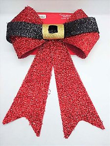 Enfeite Laço Decorativo Cinto de Papai Noel Brilho Cor Vermelho com Preto 22.8cm Comprimento R.YJ7065 Unidade