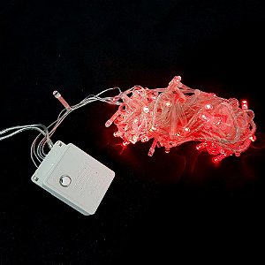 Pisca Pisca Natal Cordão Sequencial  Com 100 Leds Cor Vermelho 8 Funções Fio Transparente 10 Metros 127V R.15074 Unidade