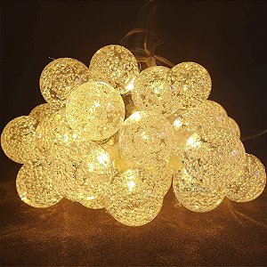 Pisca Pisca Natal Cordão Com 30 Bolinhas Cristal de Led Warm Fixo ( branco quente ) Fio Transparente 6 Metros Comprimento R.18915