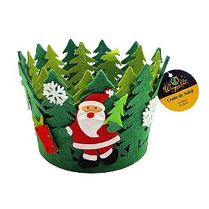 Cesto Redondo Decorativo de Feltro Natal  Cor Sortida Pinheiro ( verde ou vermelho) 16cm Largura x 12cm Altura R.NTG9080 Unidade