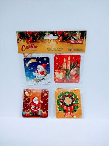 Mini Cartão Natal De/Para Com Corda Dourada Estampa Sortida 5,5cm x 6cm Cartela Com 8 Mini Cartões