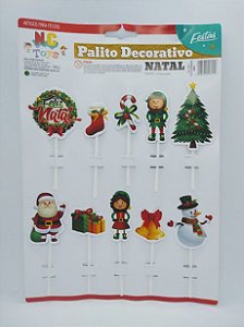 Topo De Bolo Palito Decorativo Nc Toys Natal Com 10 Figuras R.1021