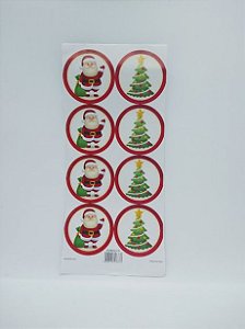 Adesivo Redondo Decorativo Nc Toys Papai Noel Feliz Natal 5cm Diâmetro R.635 Cartela Com 16 Adesivos