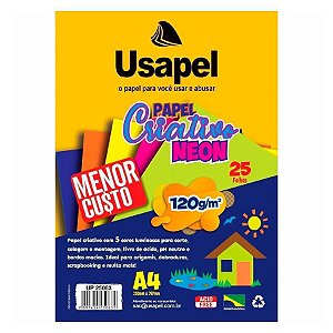 Papel Especial Criativo Colorido Com 5 Cores Neon Sortidas Neon Formato A4 21cm x 29cm 120Gr R.25063 Pacote 25 Folhas