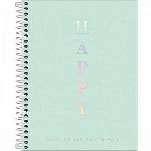 Caderno Espiral Colegial 10 Matérias Tilibra Happy Verde Capa Plástica 17cm x 24cm R.307025 Com 160 Folhas