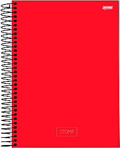 Caderno Espiral Universitário 10 Matérias Jandaia Stomp Vermelho Capa Dura 20cm x 27cm R.64073 Com 200 Folhas