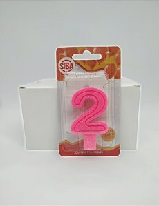 Vela de Aniversário Número 2 Plus Big Siba Cor Rosa com Glitter no Atacado com 10 Unidades Preço de Fábrica.