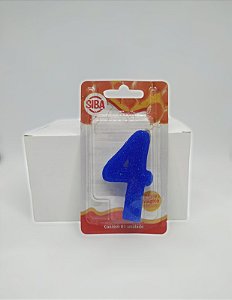 Vela de Aniversário Número 4 Plus Big Siba Cor Azul com Glitter no Atacado com 10 Unidades Preço de Fábrica.