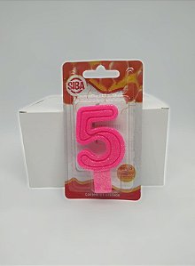 Vela de Aniversário Número 5 Plus Siba Cor Rosa com Glitter no Atacado com 10 Unidades Preço de Fábrica.