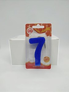 Vela de Aniversário Número 7 Plus Big Siba Cor Azul com Glitter no Atacado com 10 Unidades Preço de Fábrica.