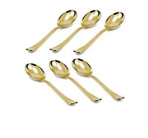 Colher De Plástico Luxo Sobremesa Descartável Metalizada Dourado 14cm OURO R.TP022C-OUR Pacote Com 8 Unidades