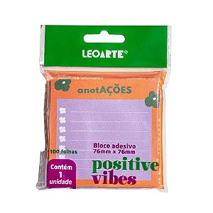 Bloco Adesivo Para Recados e Anotações Leoart  Positive Vibes Flor 7,6cm x 7,6cm R.91135 Com 100 Folhas