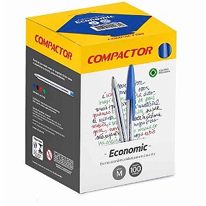 Caneta Esferográfica Compactor Economic 1.0mm Ponta Média Azul Atacado Caixa Com 100