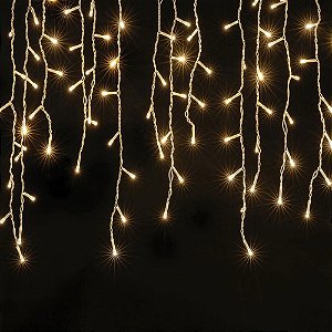 Pisca Pisca Natal Cascata Com 100 Leds Warm Fio Branco 8 Funções Conexão Macho/Fêmea 3 Metros Comprimento 127V R.11900