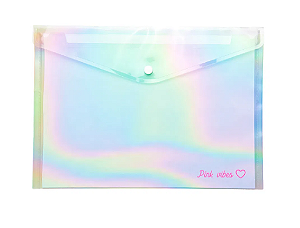 Pasta Plástica Envelope Leonora Pink Vibes Holográfica Blister Com 1 (23cm x 32cm) R.81005 Unidade