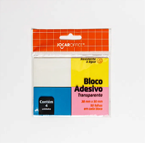 Bloco Adesivo Transparente Leonora 3,8cm x 5,0cm 4 Cores Sortidas 50 Folhas Blister Com 4 R.91146 Unidade