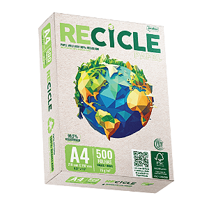 Papel Reciclado Recicle A4 75 Gramas Pacote Resma Com 500 Folhas