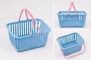 Cesta Organizadora Plástica Azul com Alça Rosa SIBA – Ref. 1002
