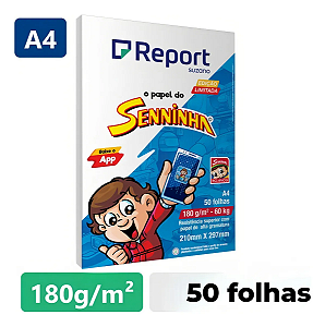 Papel A4 Report Branco Seninha 180g (60 kg) – Papel Cartão – 50 Folhas