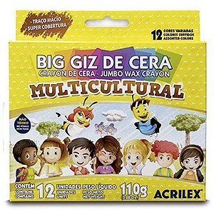 Giz de Cera Acrilex Multicultural 110 Gramas R.09122 Com 12 Cores