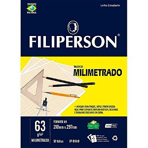 Bloco Escolar Milimetrado Filiperson A4 63Gr R.01640 Com 50