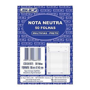 Talão Nota Neutra 1/36 São Domingos 1 Via 10cm x 14cm R.6875 Com 50 Folhas