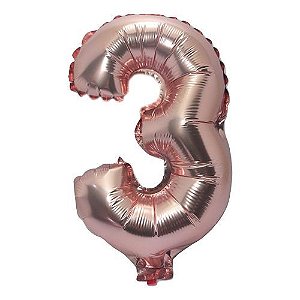 Balão Metalizado Número 3 Rose 75Cm Unidade