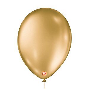 Bola Látex Lisa São Roque Metallic Balloons Dourado Número 9 Com 25