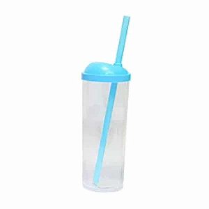 Copo Long Drink Play Amalu Cristal Tampa Azul Claro Solido 300Ml Unidade