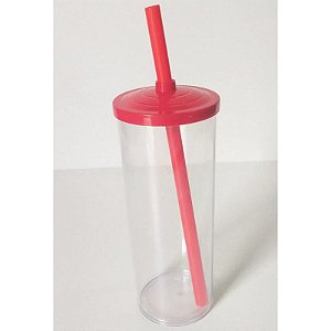 Copo Long Drink Play Amalu Cristal Tampa Vermelho Solido 300Ml Unidade