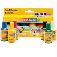 Tinta Guache Acrilex 18ml Com Tampa Pincel Estojo Com 6 Cores