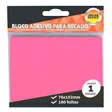 Bloco Adesivo para Recado Jocar Cor Rosa 76mmx102mm R.91123 Com 100 Folhas