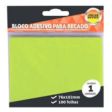 Bloco Adesivo para Recado Jocar Cor Verde 76mmx102mm R.91125 Com 100 Folhas