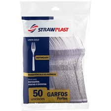 Garfo Descartável Forte para Refeição Strawplast Cristal R.GSC541 Pacote Com 50