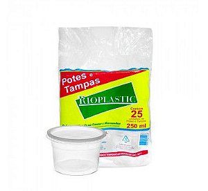 Pote Redondo Plástico Descartável Com Tampa 250 ml Com 25 Kits